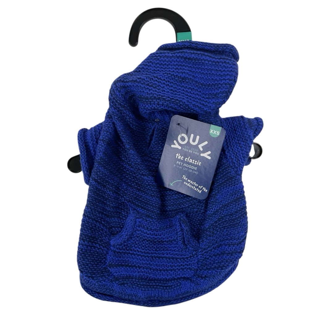 Youly Size XXS (9"-11") Dog Blue Knit Hoodie Sweater Warm Winter Hooded NWT‎